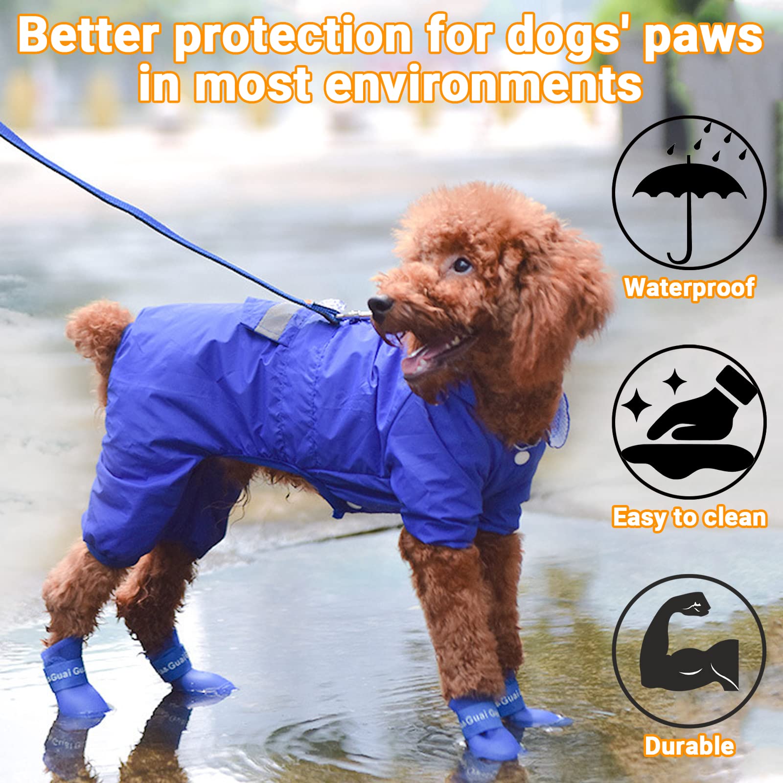 Cdycam Puppy Dogs Waterproof Candy Colors Anti-Slip Rubber Rain Shoes Boots Paws Cover (Blue, Small)